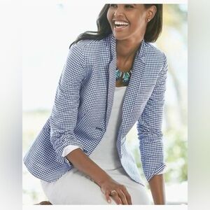 Talbots Petite Blue & White Gingham Linen Mix Blazer.  .